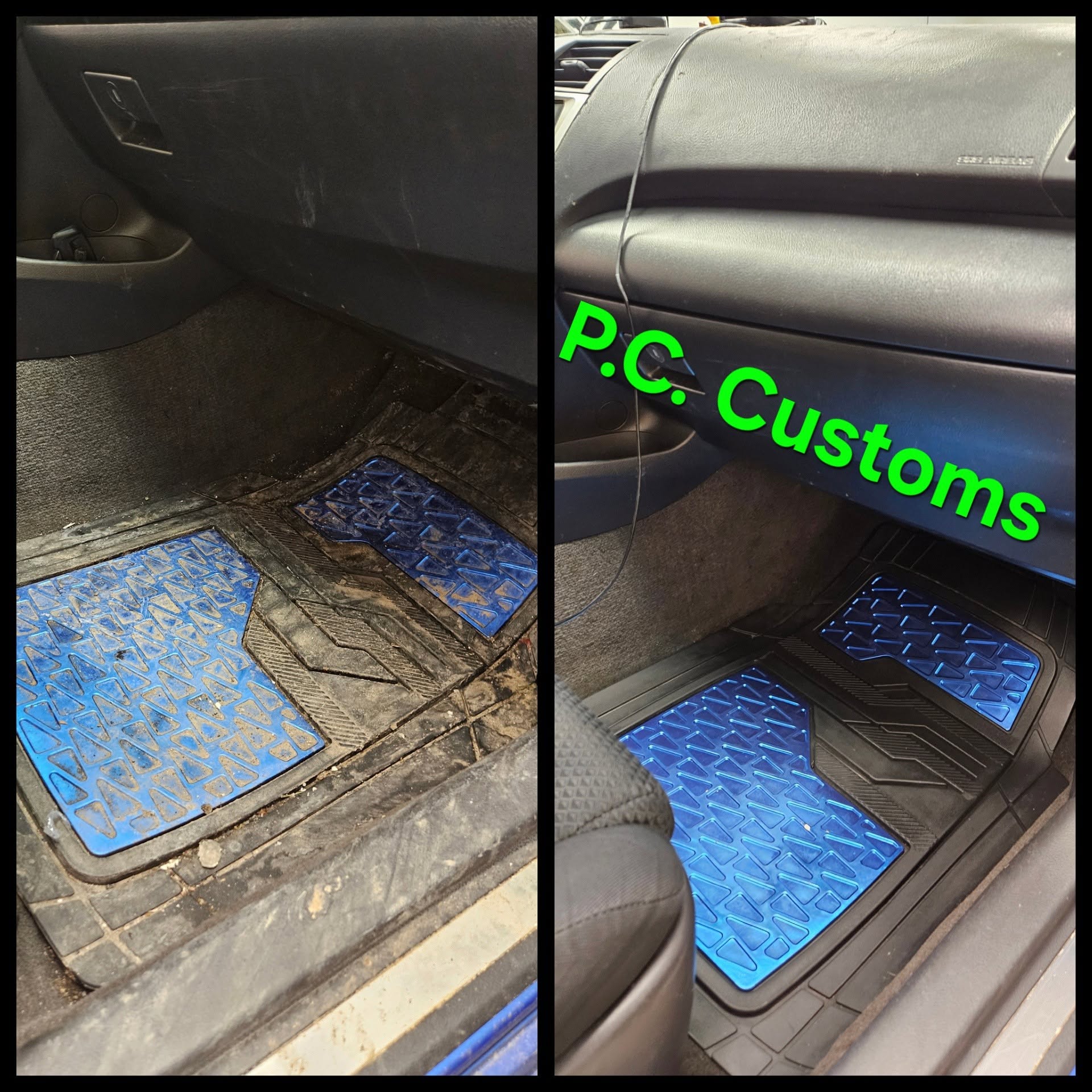 Before and after floor mat detail cleaning